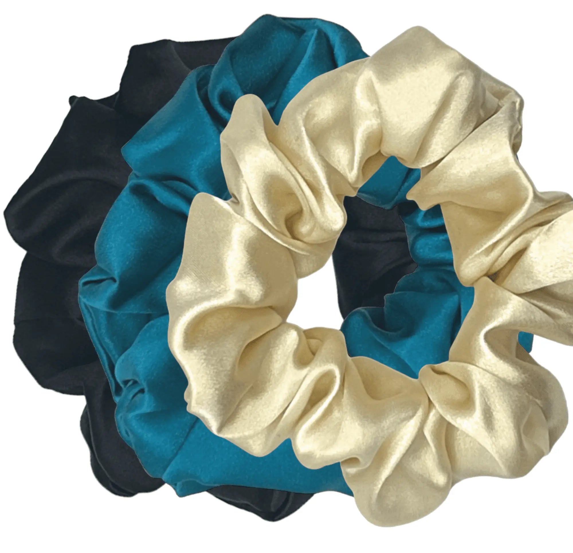 Set of 3 Hair Scrunchies - Champagne Shimmer Ensemble - SilkSouq