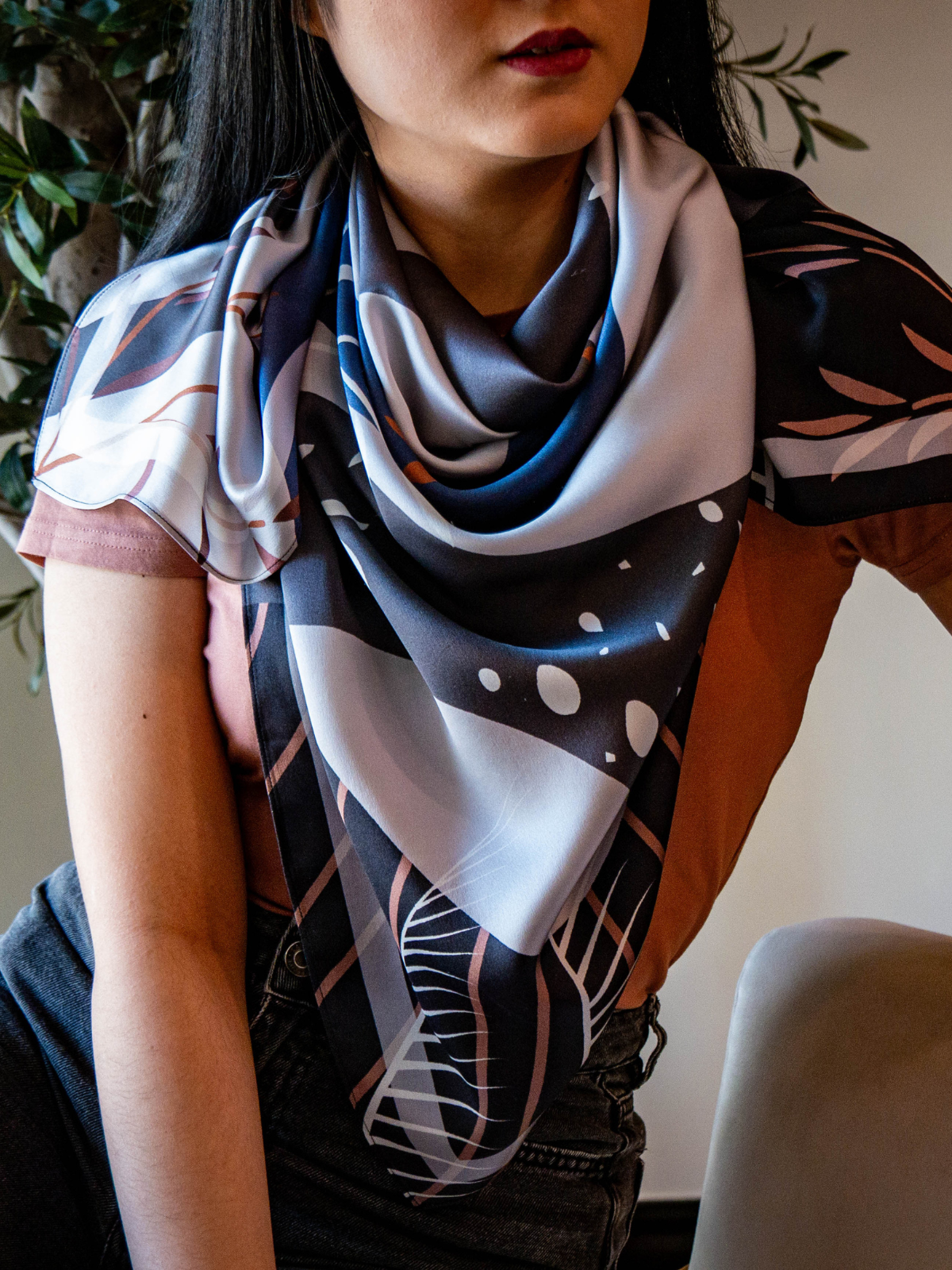 Square Silk Scarf • Autumn Waves • 100 x 100 cm