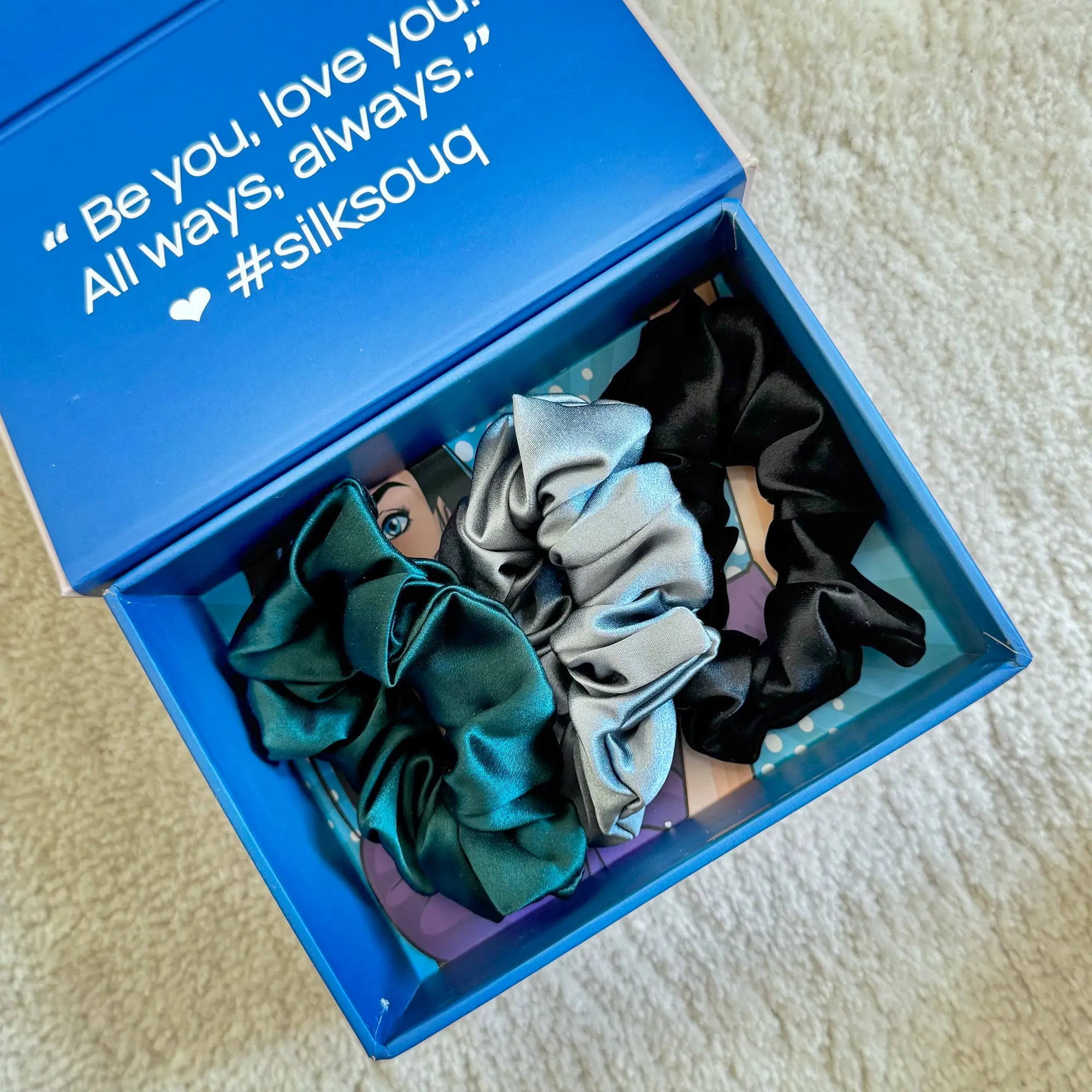 Set of 3 Hair Scrunchies • Mystic Serenity Assortment SilkSouq