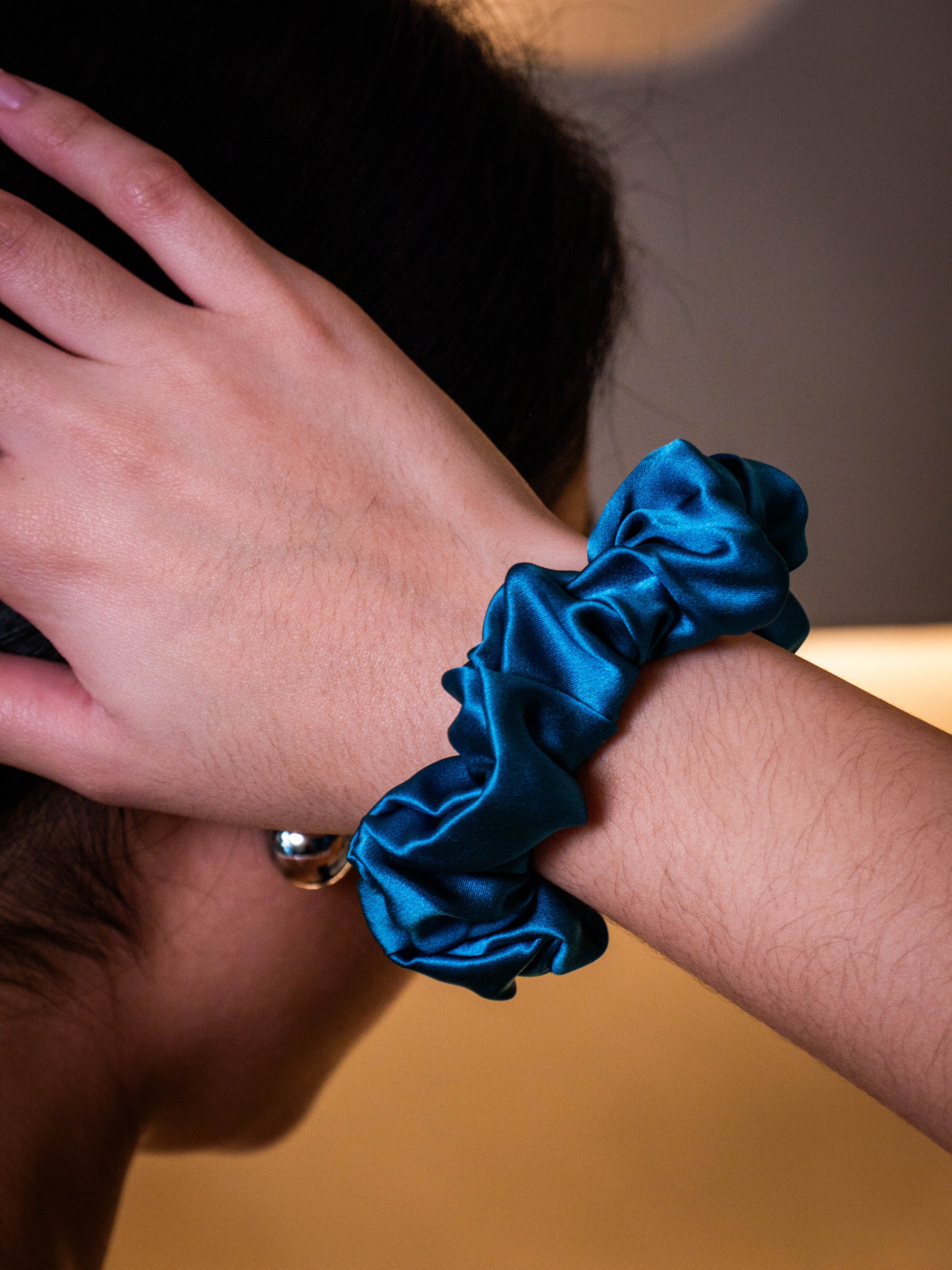 Silk Hair Scrunchie • Peacock Blue