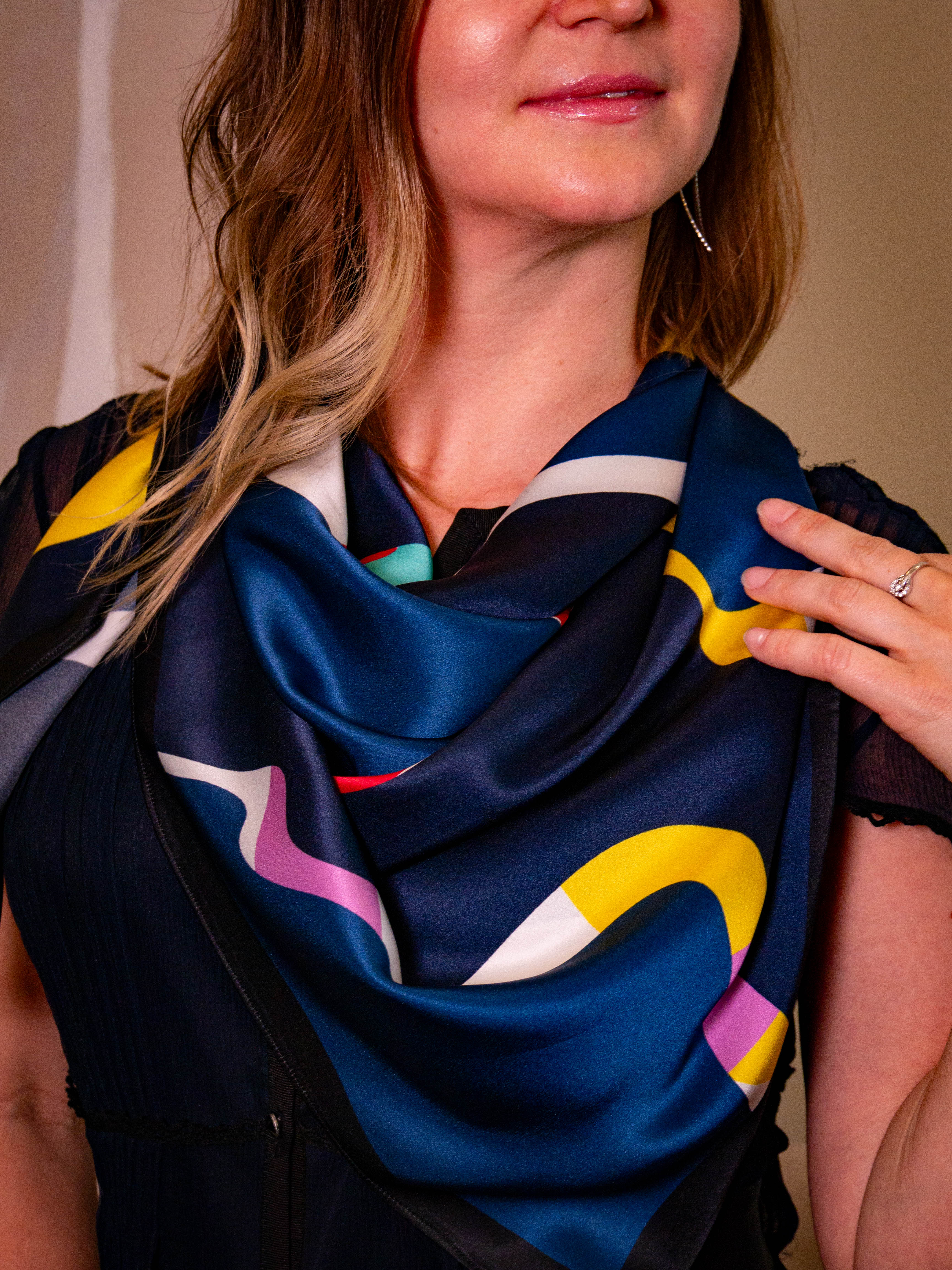 Square Silk Scarf • Blue Tides • 100 x 100 cm