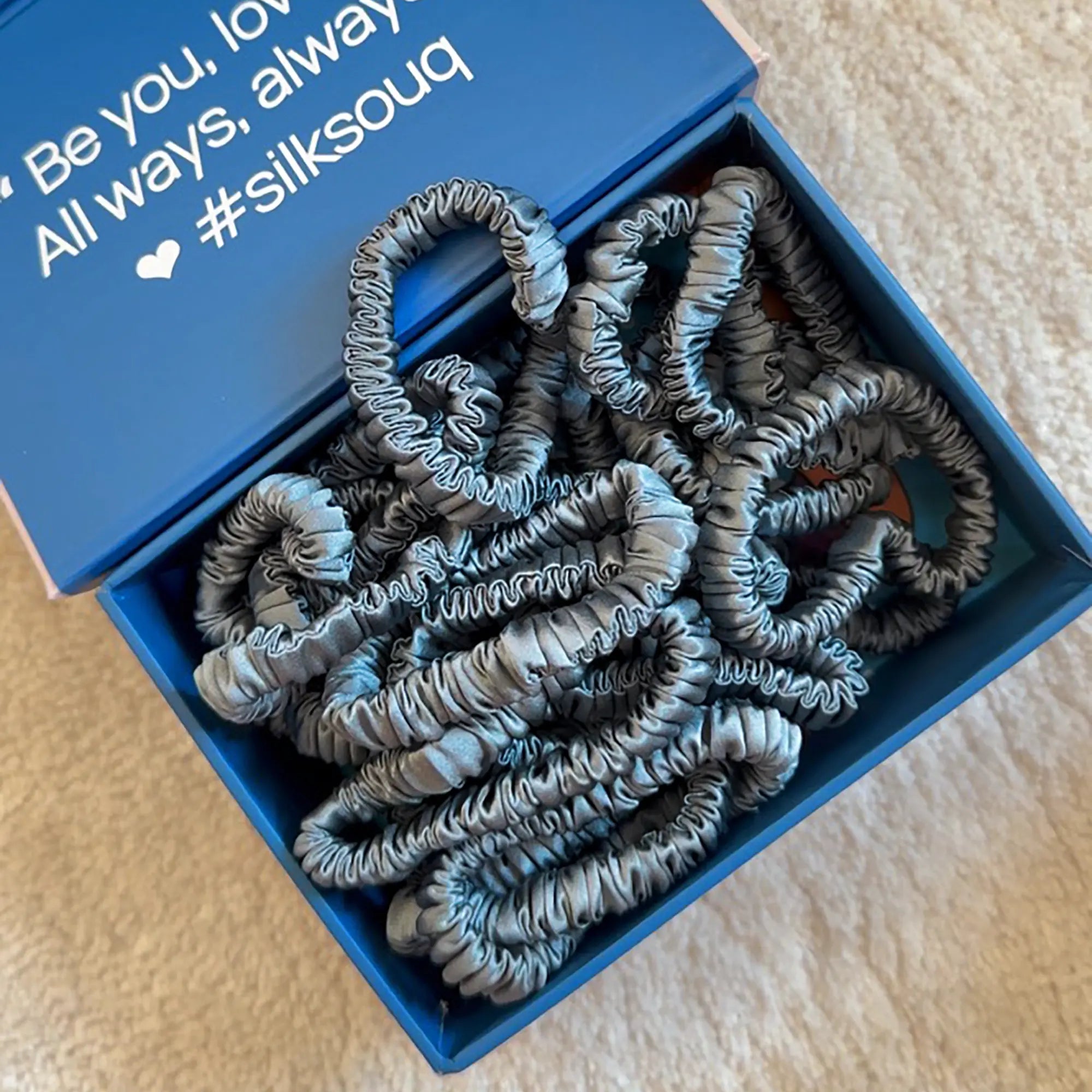 Silk Hair Scrunchie • Gray Blue SilkSouq