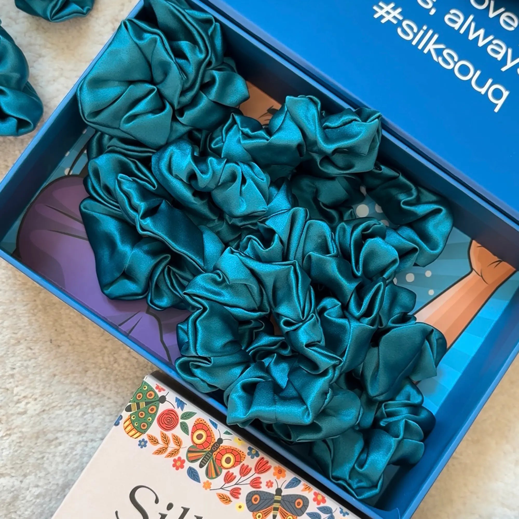 Silk Hair Scrunchie • Peacock Blue SilkSouq
