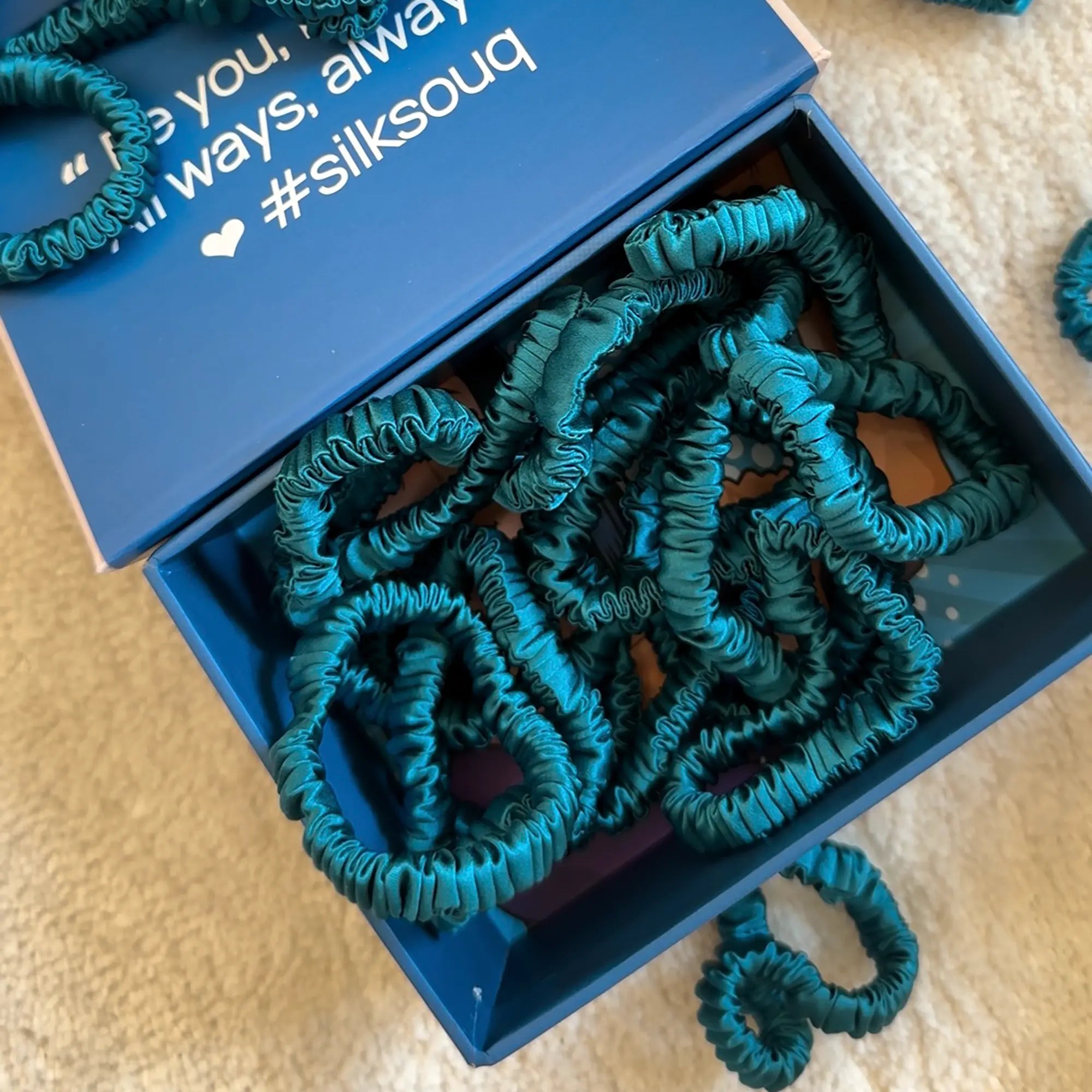 Silk Hair Scrunchie • Peacock Blue SilkSouq