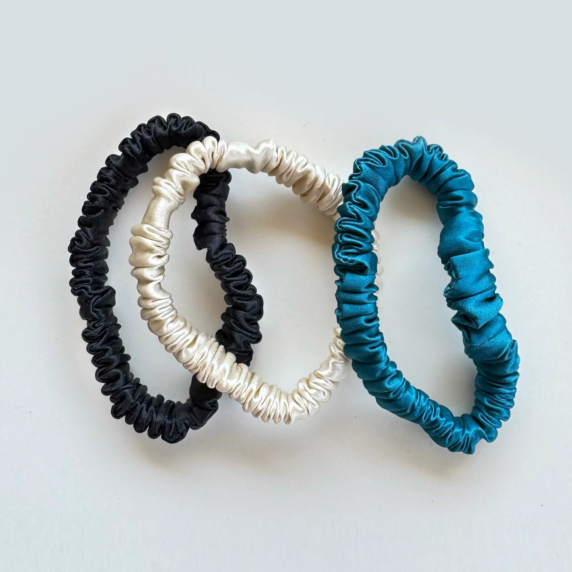 Set of 3 Hair Scrunchies • Champagne Shimmer Ensemble SilkSouq