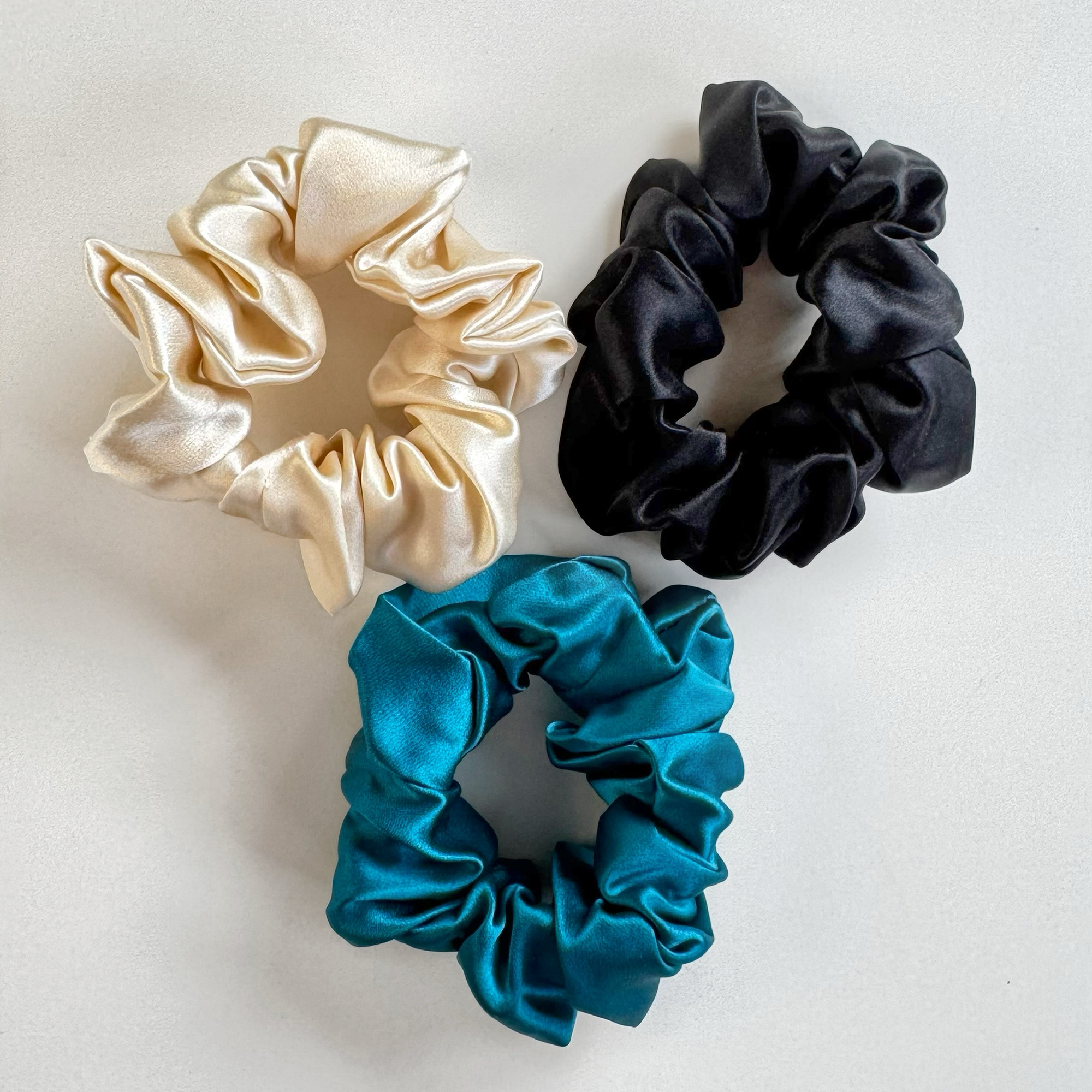 Set of 3 Hair Scrunchies • Champagne Shimmer Ensemble