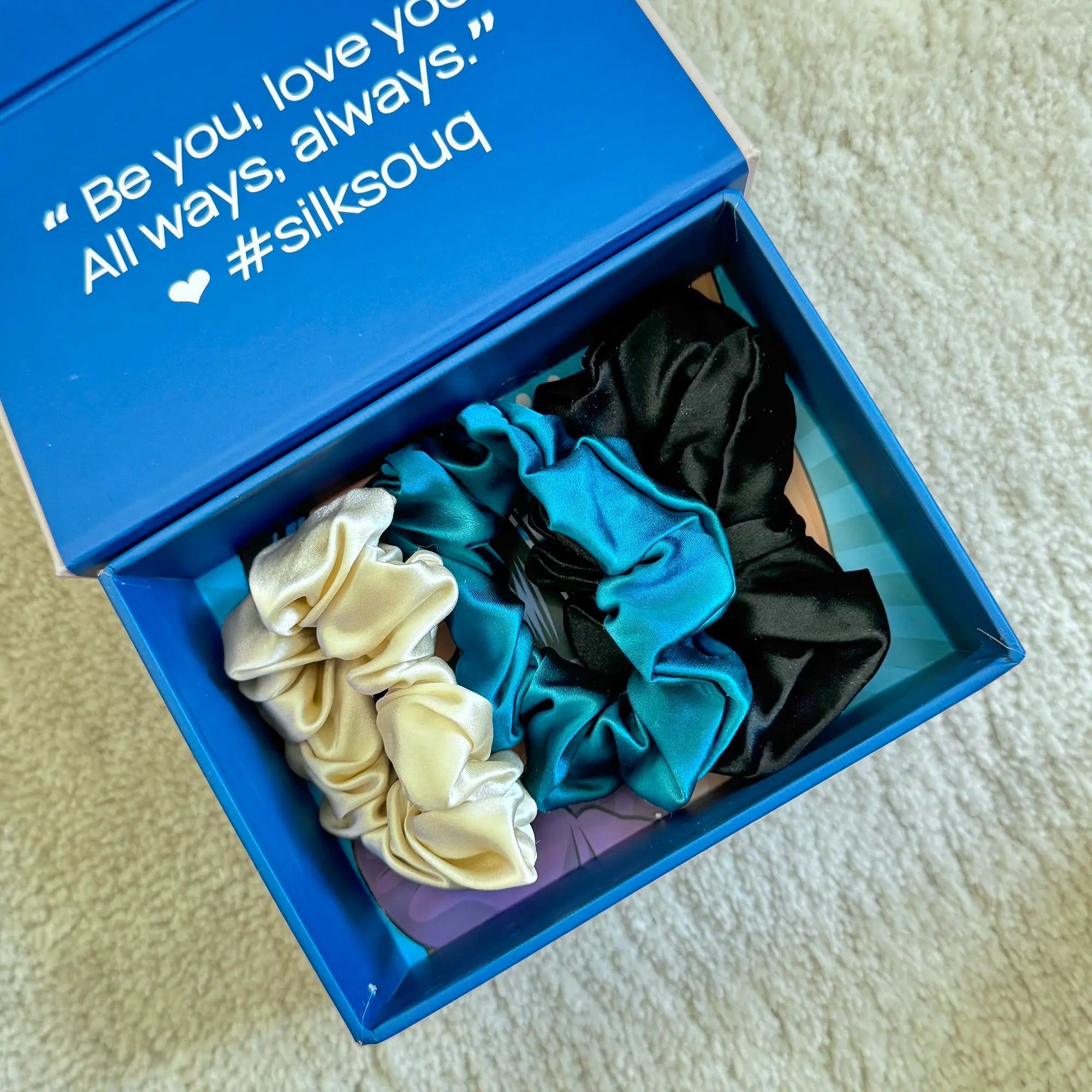 Set of 3 Hair Scrunchies • Champagne Shimmer Ensemble SilkSouq