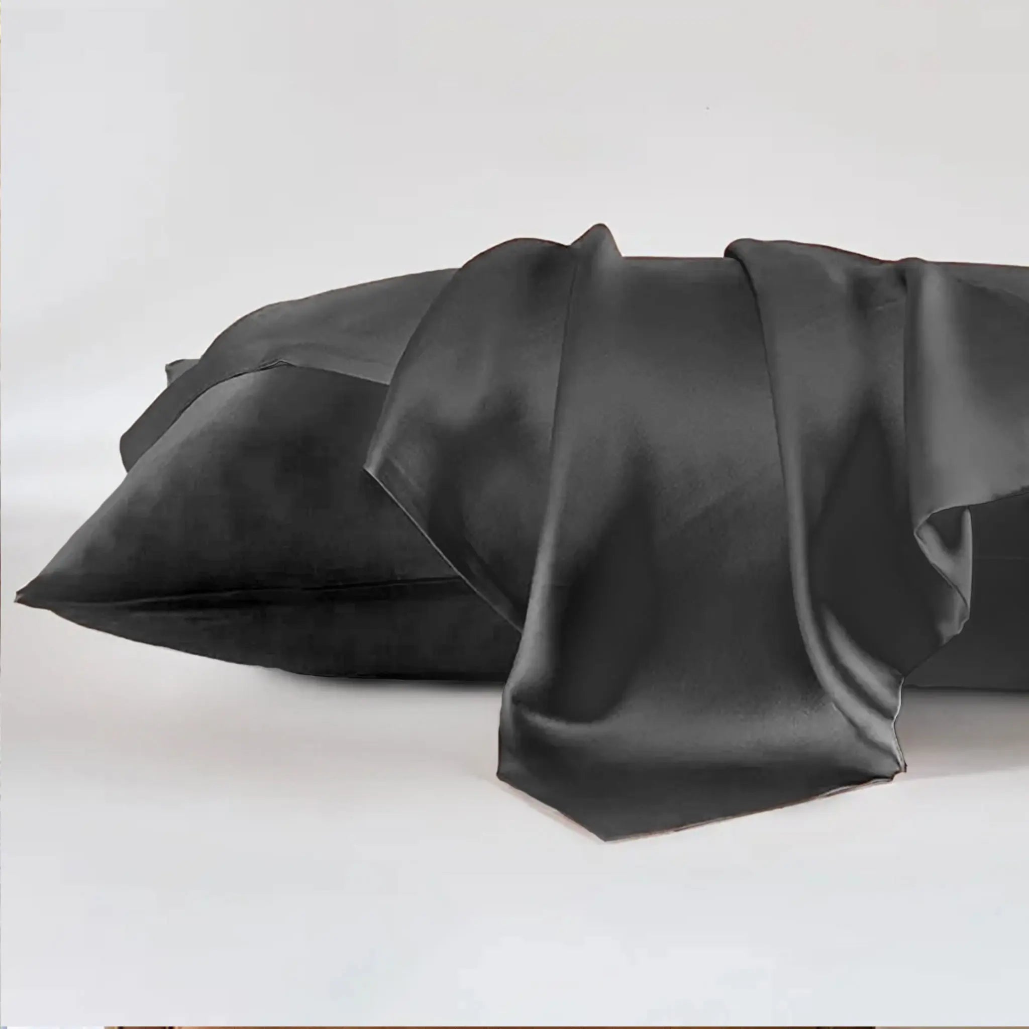 Side view of Black Beauty pure mulberry silk pillowcase — 22 momme luxury silk by Silk Souq.