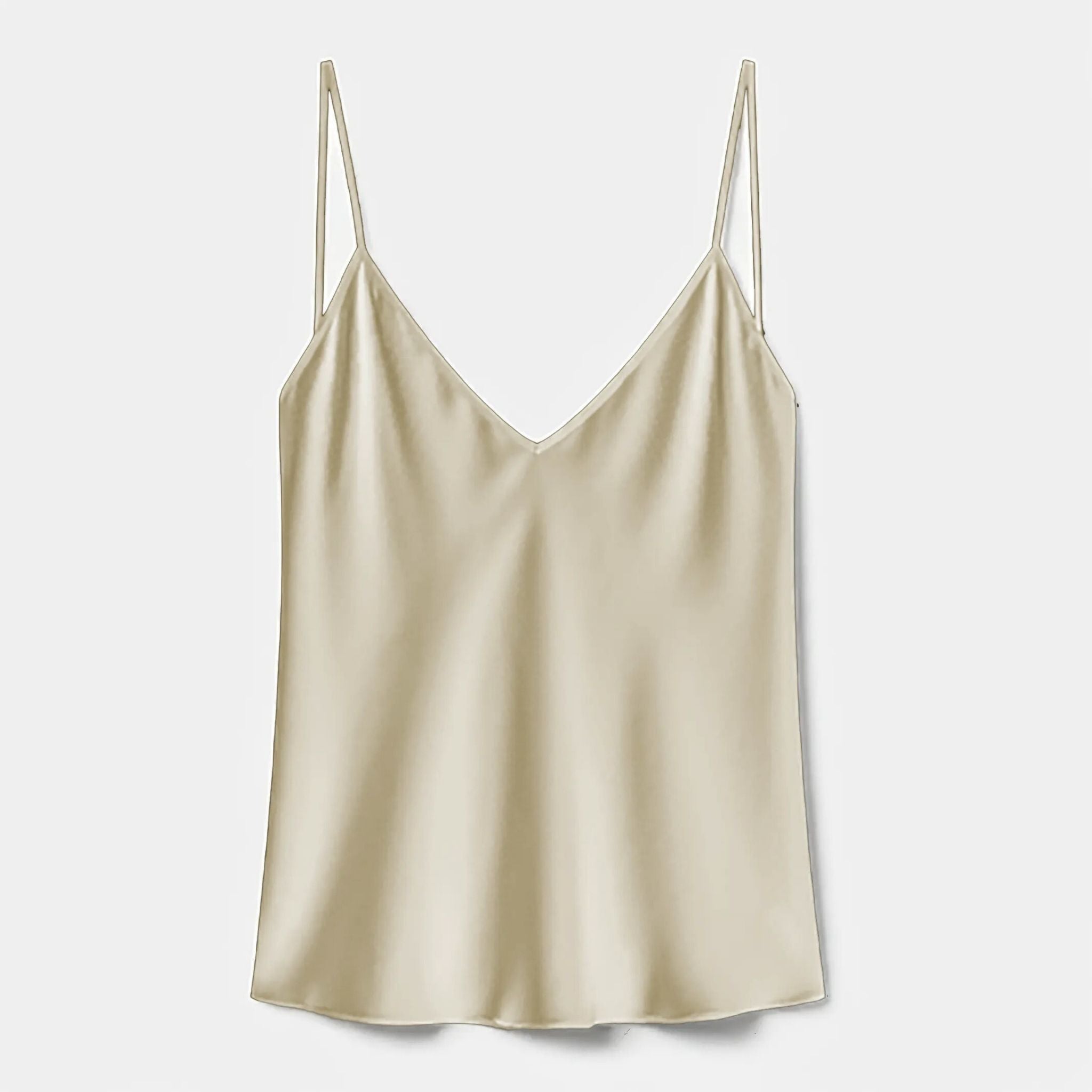 Mulberry Silk V-Neck Camisole Top in Golden Champagne - SilkSouq