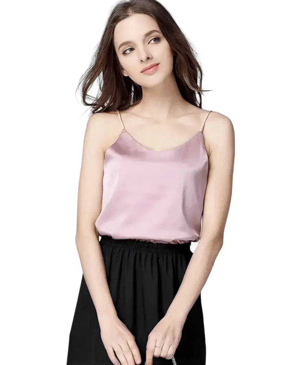 Real Mulberry Silk Round Neck Camisole Top - Dusty Rose - SilkSouq