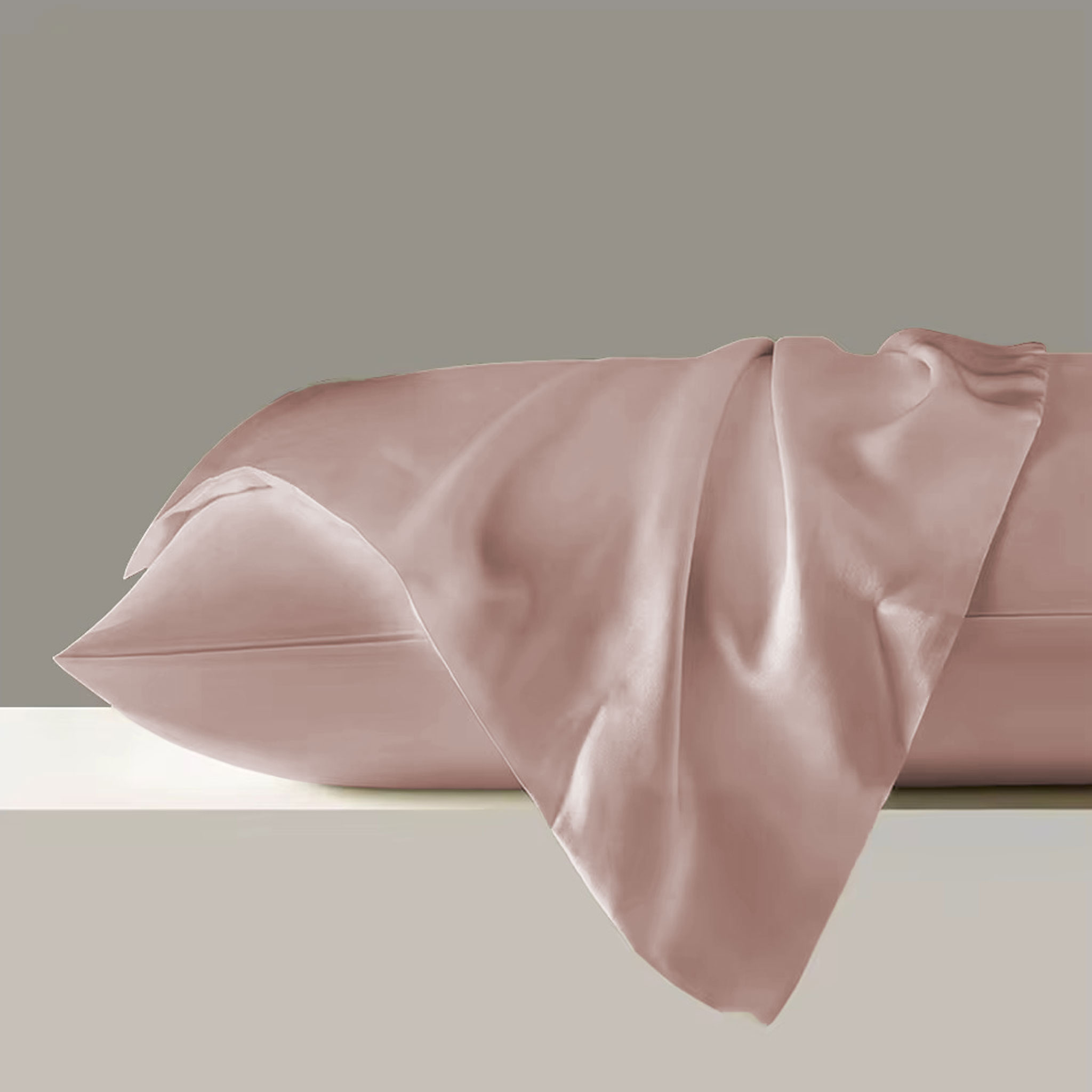 Side view of Soft Blush  pure mulberry silk pillowcase — 22 momme luxury silk by Silk Souq.