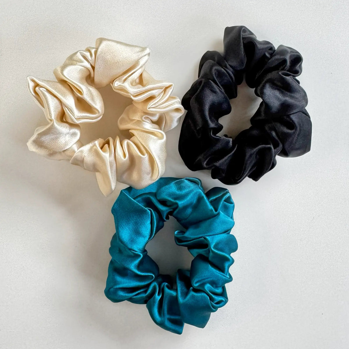 Set of 3 Hair Scrunchies • Champagne Shimmer Ensemble SilkSouq