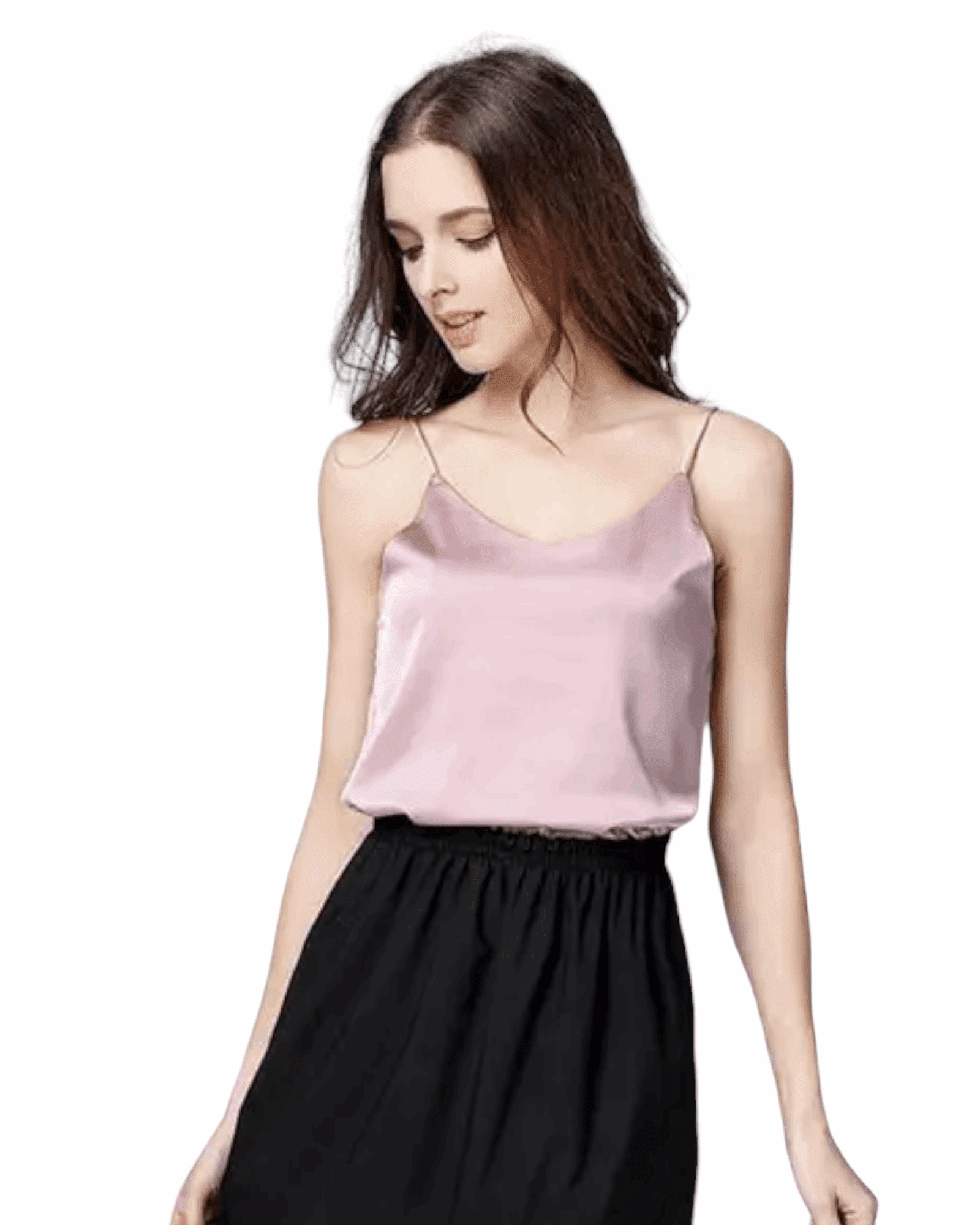 Real Mulberry Silk Round Neck Camisole Top - Dusty Rose