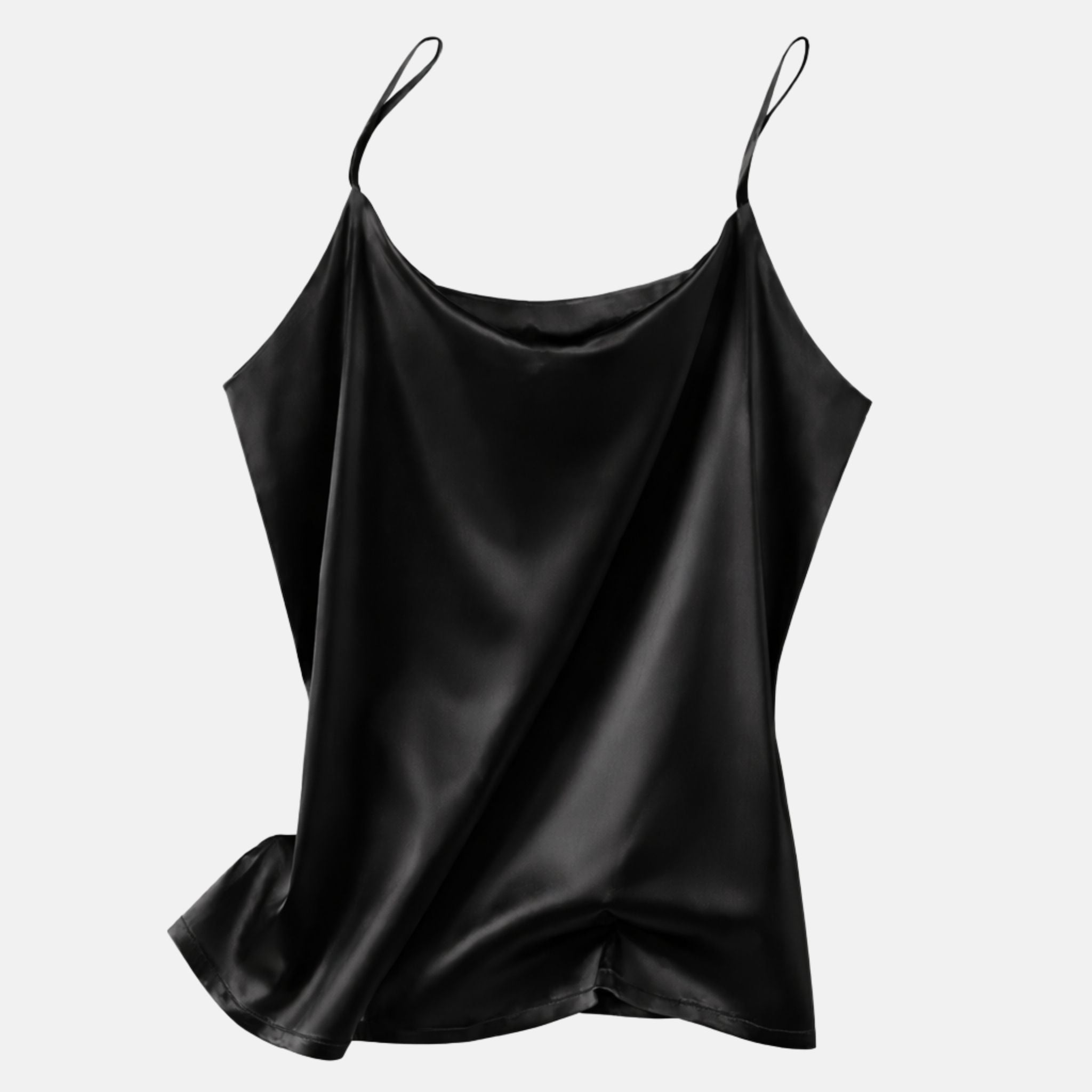 Mulberry Silk Round Neck Camisole Top in Black Beauty - SilkSouq