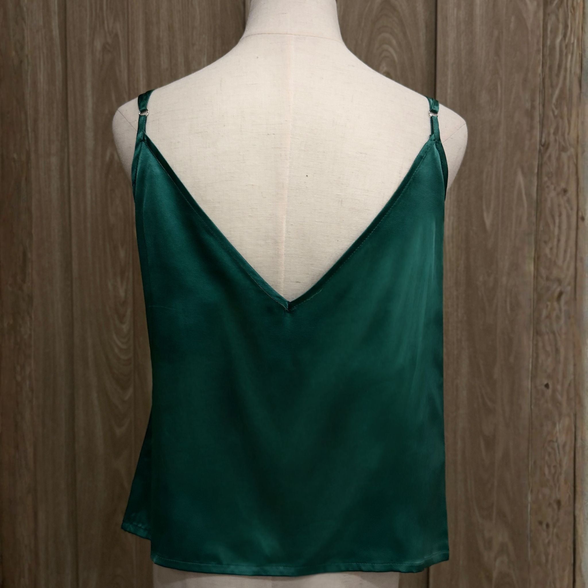 Mulberry Silk V-Neck Camisole Top in Emerald Green - SilkSouq