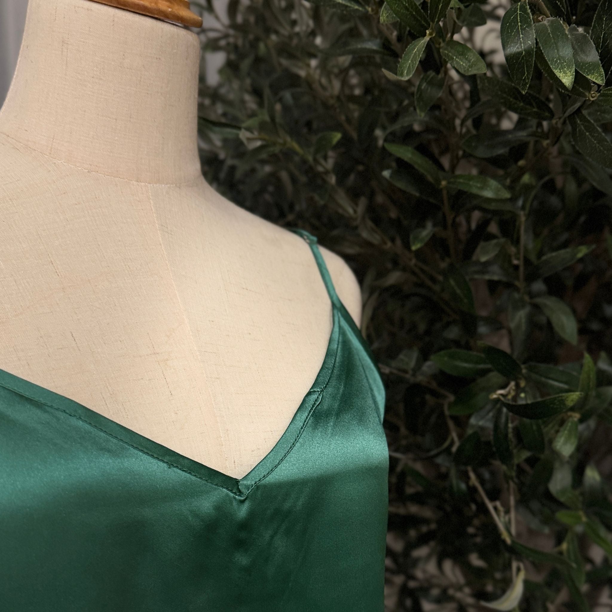 Mulberry Silk V-Neck Camisole Top in Emerald Green - SilkSouq