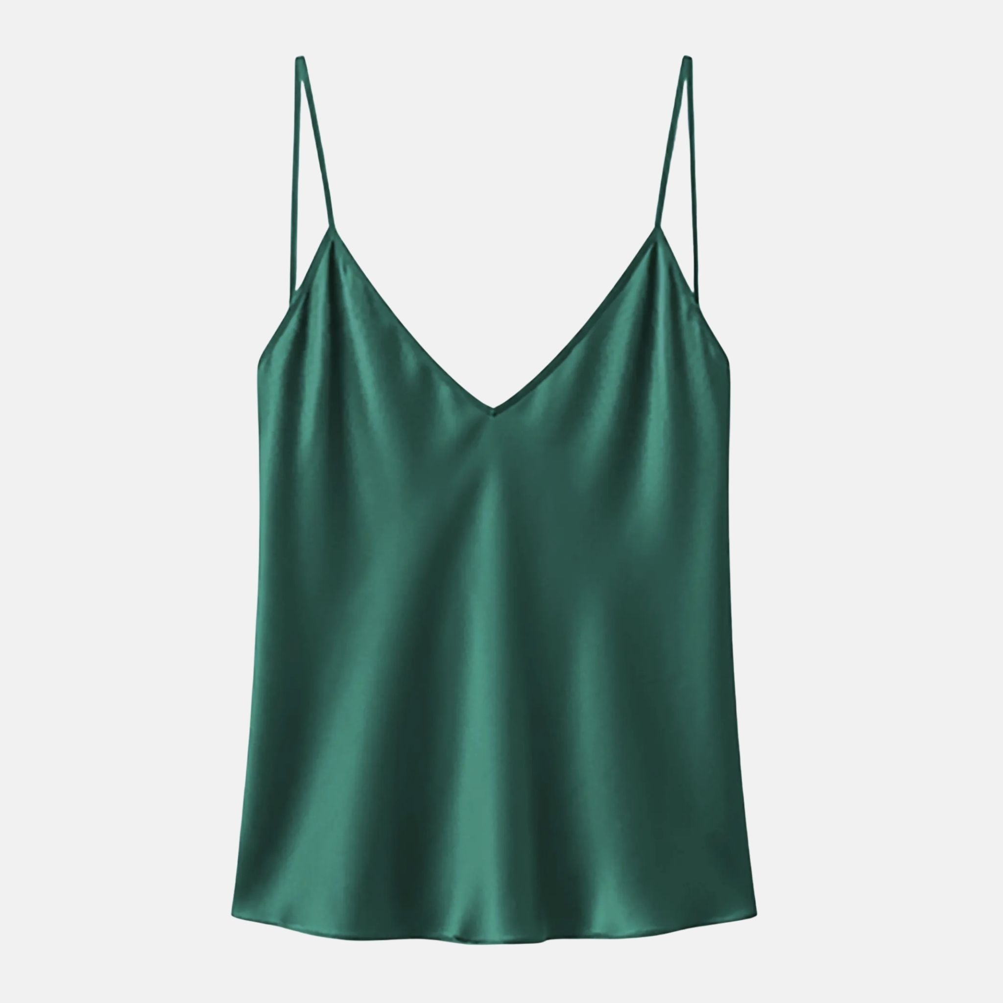 Mulberry Silk V-Neck Camisole Top in Emerald Green - SilkSouq