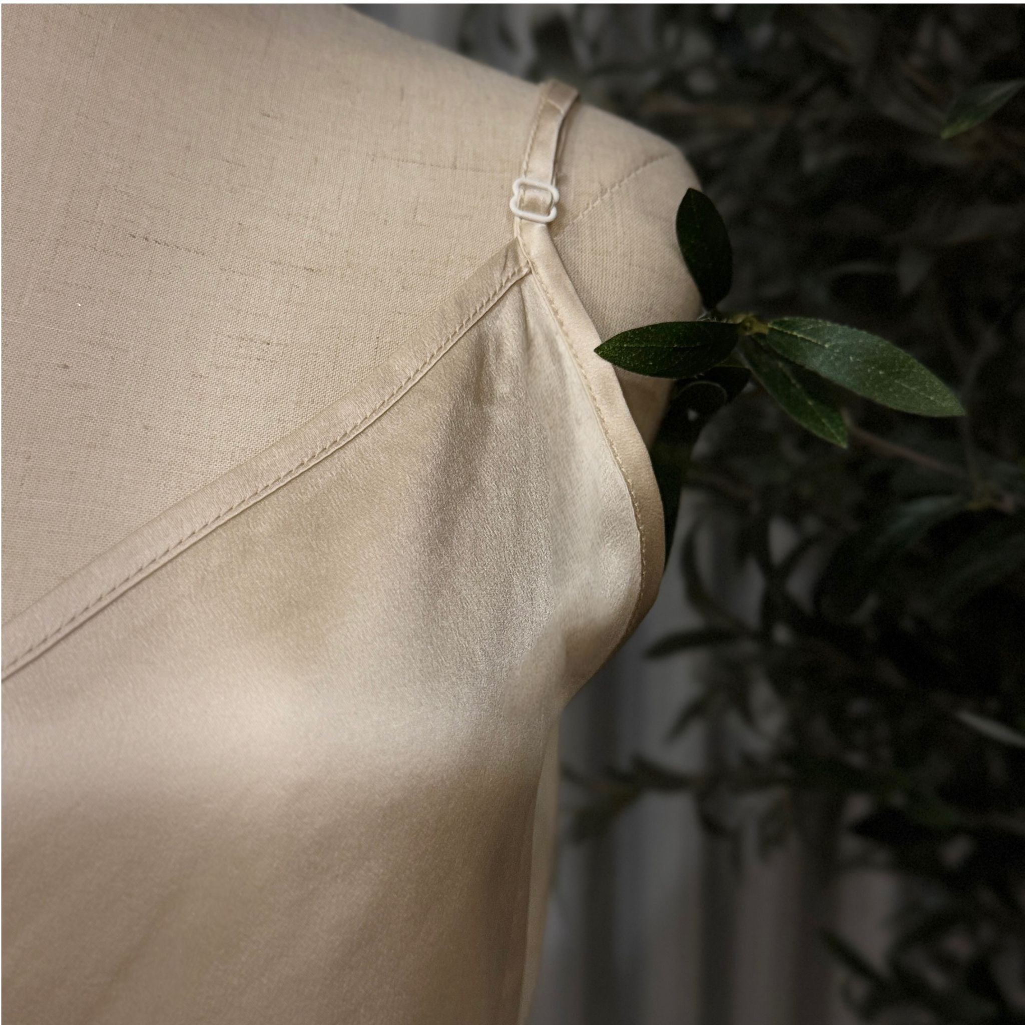 Mulberry Silk V-Neck Camisole Top in Golden Champagne - SilkSouq