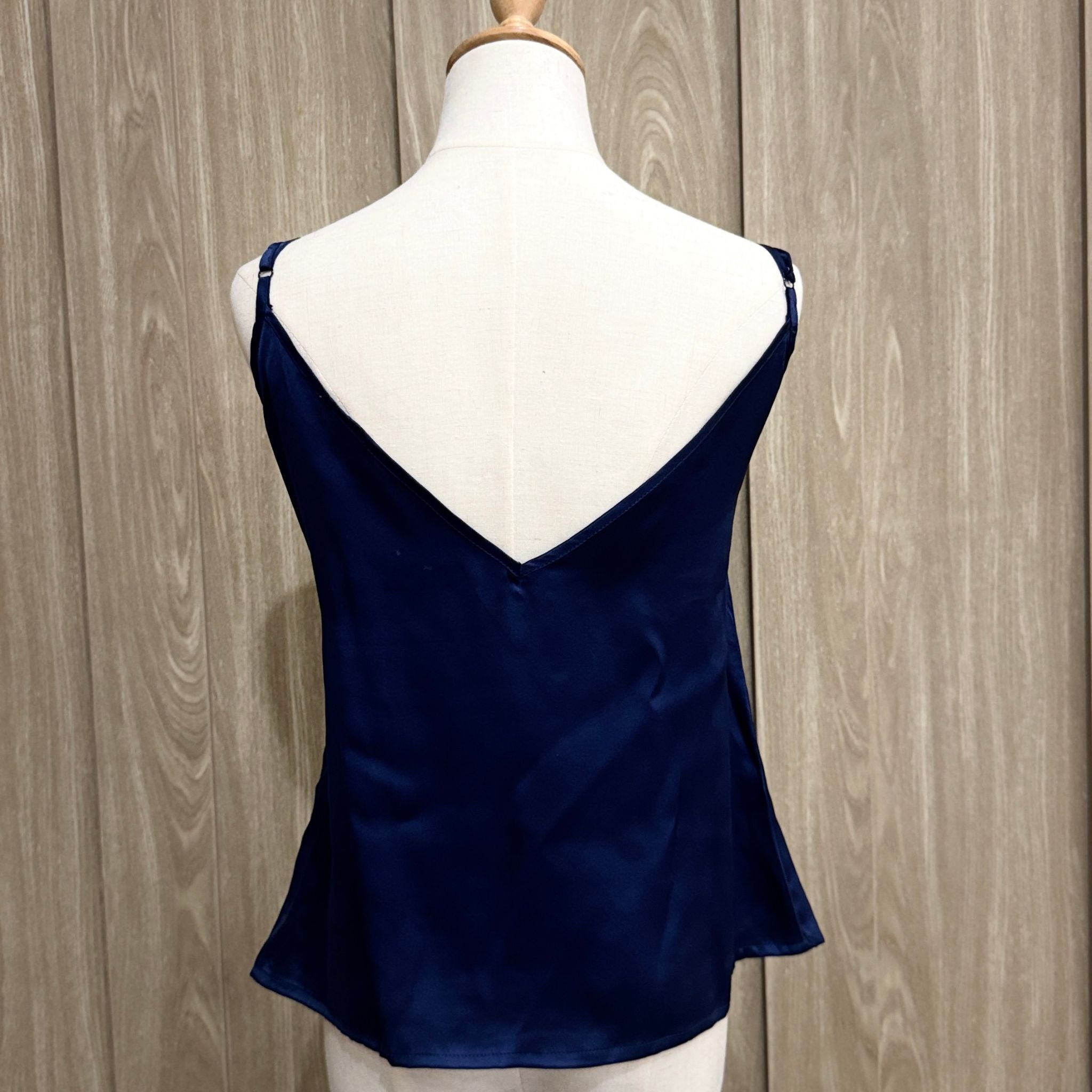 Mulberry Silk V-Neck Camisole Top in Midnight Blue - SilkSouq