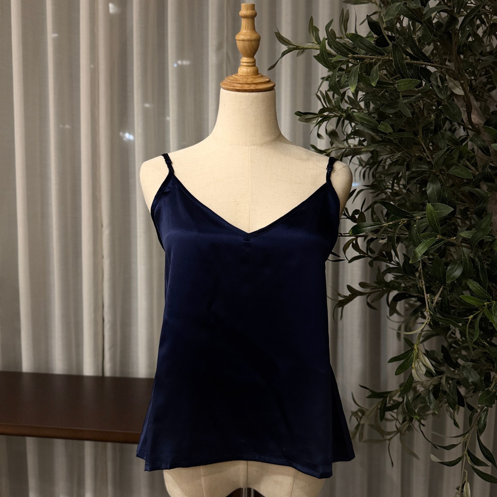 Mulberry Silk V-Neck Camisole Top in Midnight Blue - SilkSouq