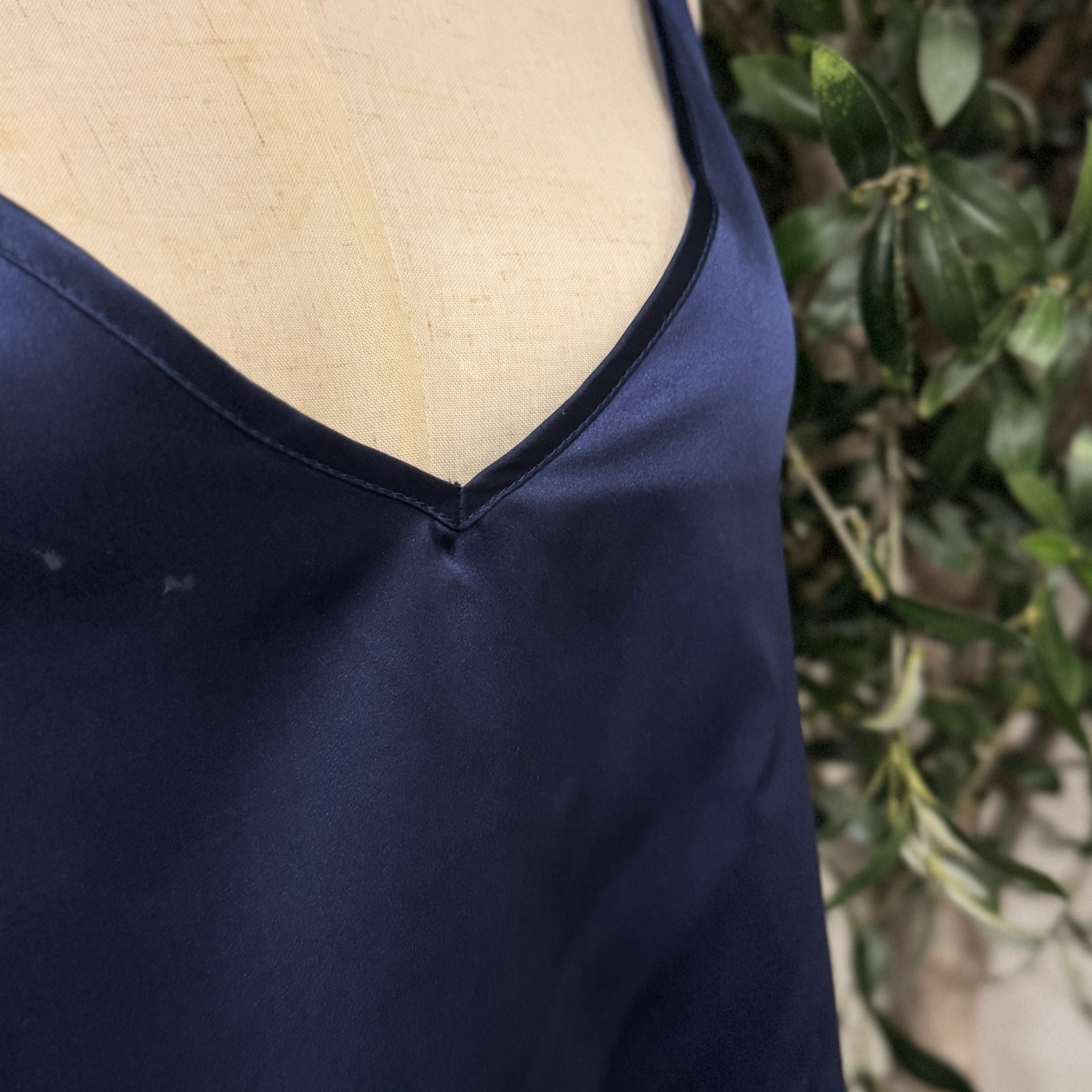 Mulberry Silk V-Neck Camisole Top in Midnight Blue - SilkSouq