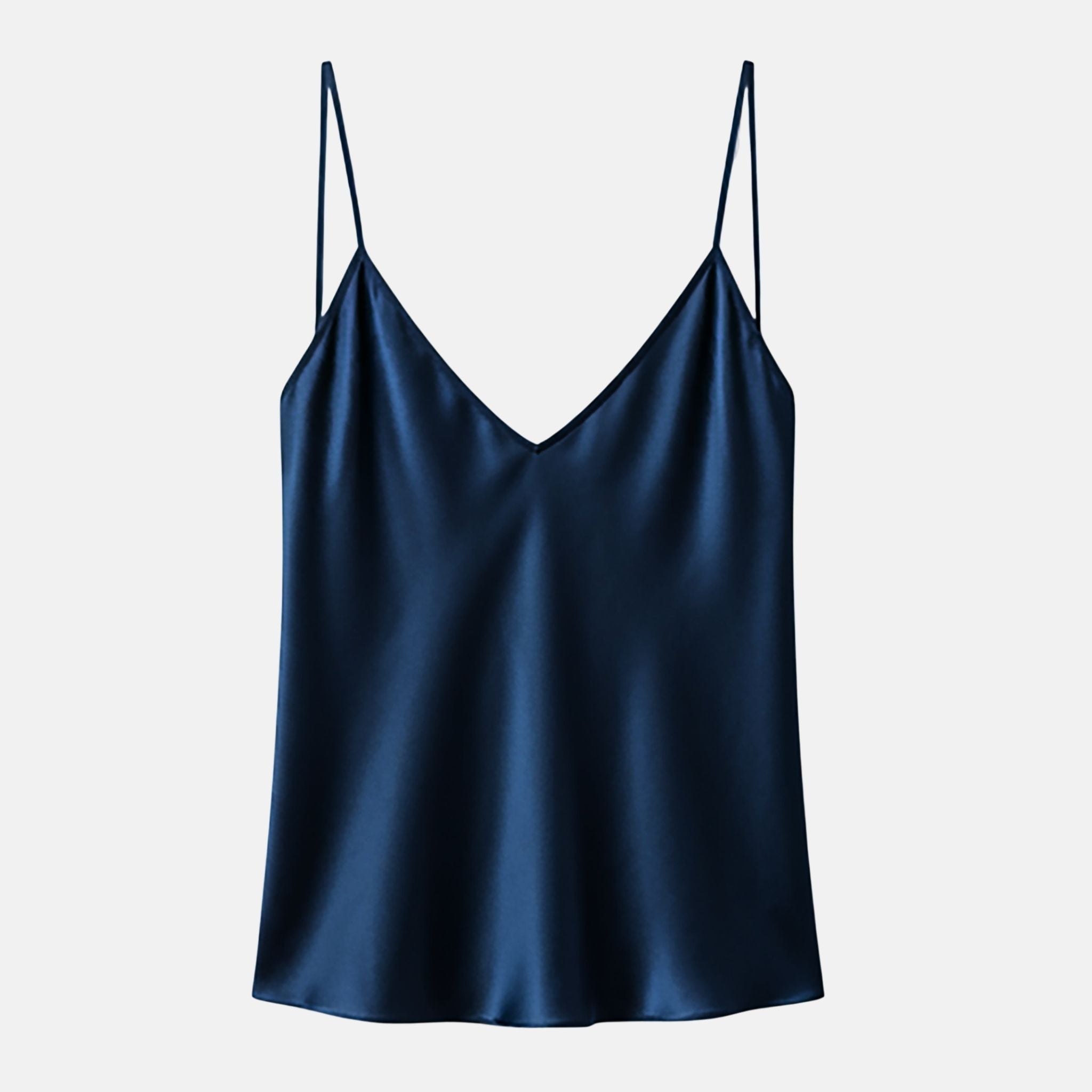 Mulberry Silk V-Neck Camisole Top in Midnight Blue - SilkSouq