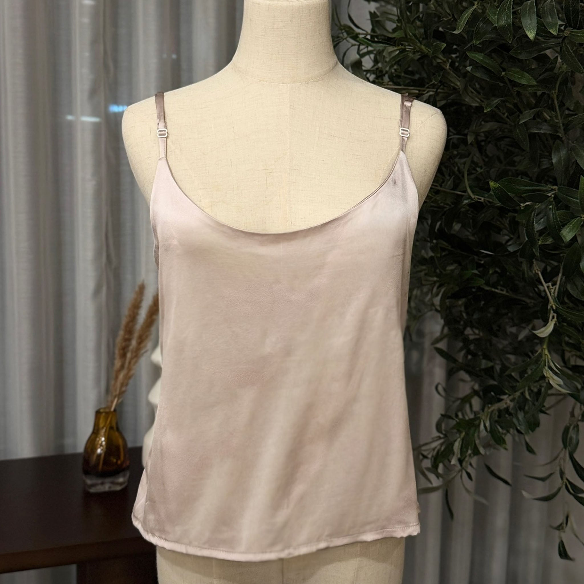 Mulberry Silk Round Neck Camisole Top in Rosy Champagne - SilkSouq