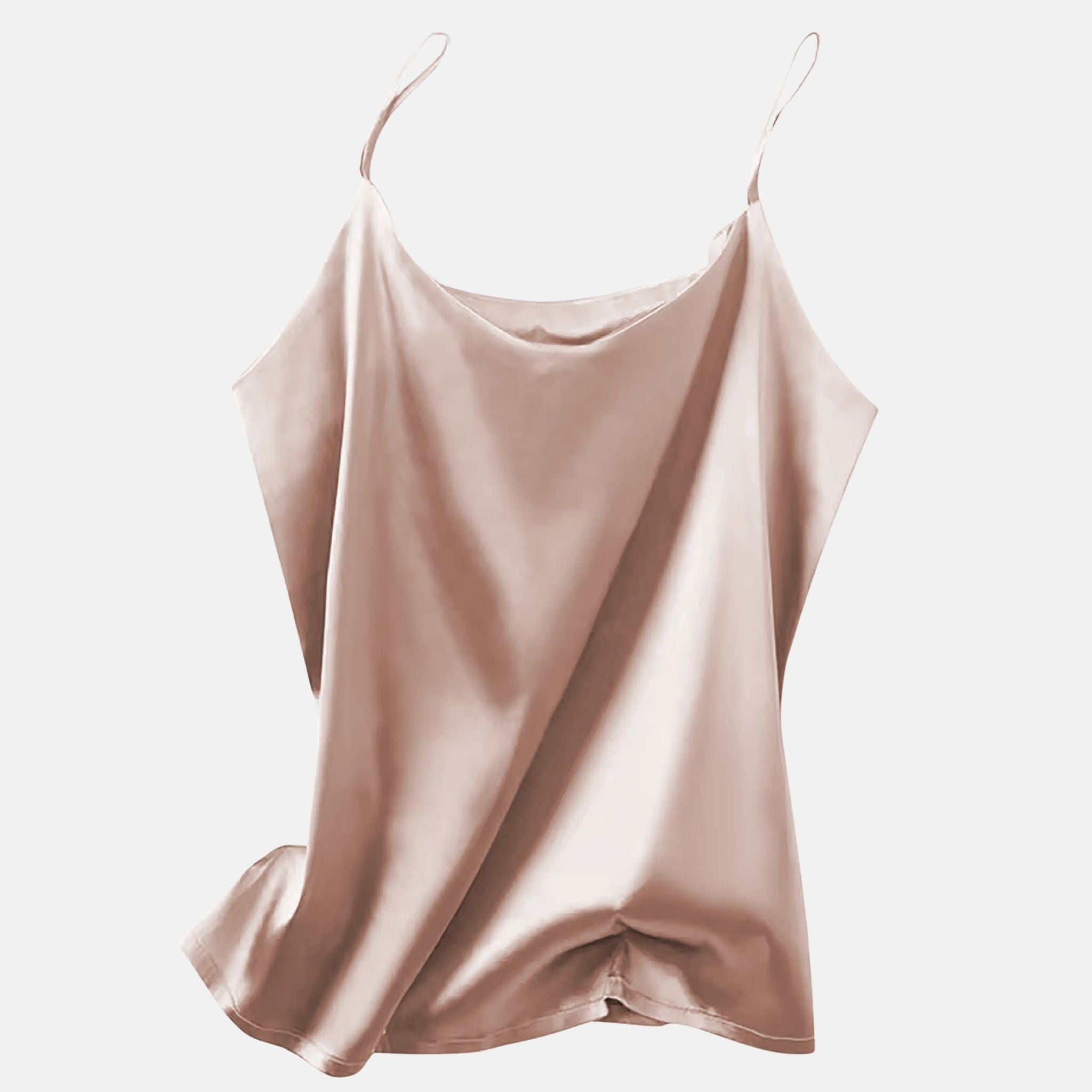 Mulberry Silk Round Neck Camisole Top in Rosy Champagne - SilkSouq