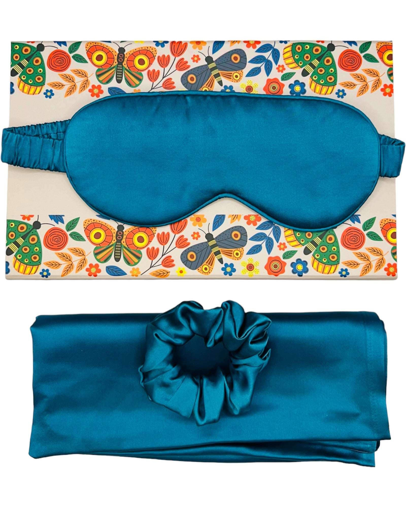 Set of 100% Mulberry Silk EyeMask  +  Hair Scrunchie (3.5 CM) +  Pillowcase (19 Momme) - Peacock Green