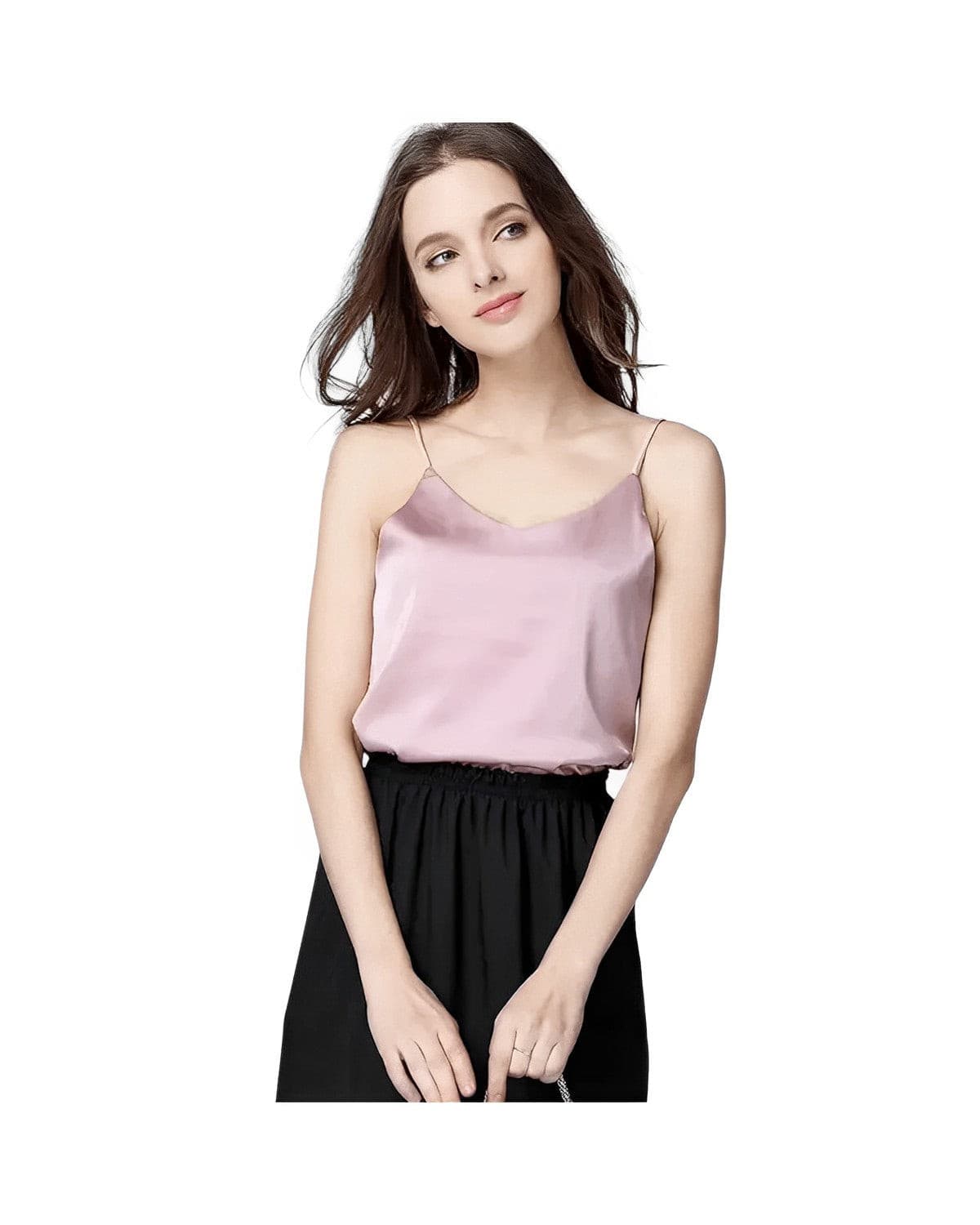 Real Mulberry Silk Round Neck Camisole Top - Dusty Rose - SilkSouq
